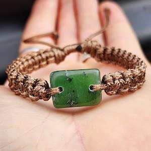 Natural Greenstone One Off Macrame Bracelet (1A3-768)