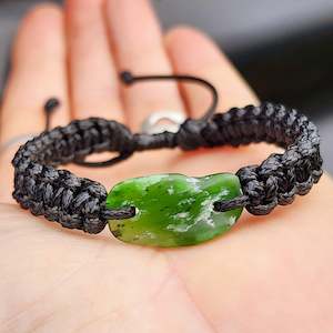 Natural Greenstone One Off Macrame Bracelet (1A3-764)