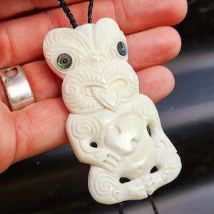Natural Carved Maori Bone Carving Pendant Necklace - Large Tiki