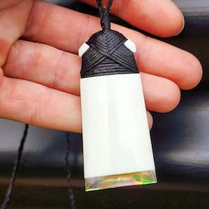 Natural Hand Carved Maori Bone Carving Pendant Necklace - Toki With Paua