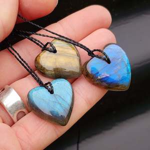 Gemstone Pendants: Natural Hand Carved Labradorite Heart Pendant Necklaces
