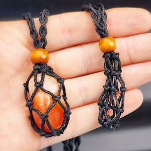 Gemstone Pendants: Adjustable Empty Macrame Stone Holder Crystal Pouch Necklace