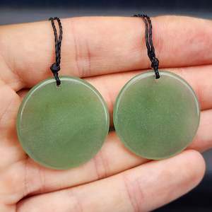 Gemstone Pendants: 30mm Natural Aventurine Flat Disk Pendant Necklace