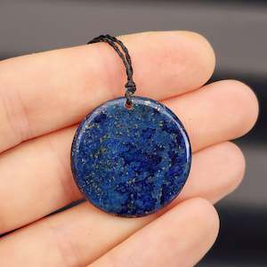 Gemstone Pendants: 30mm Natural Lapis Lazuli Flat Disk Pendant Necklace