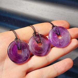 Gemstone Pendants: 30mm Natural Amethyst Donut Pendant Necklace