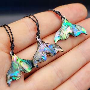 Natural Carved Paua Whale Tail Pendant Necklace