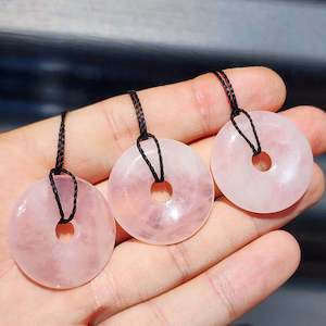 30mm Pink Rose Quartz Donut Pendant Necklace