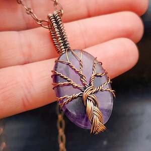 Handmade Copper & Natural Amethyst Wire Wrap Tree Necklace