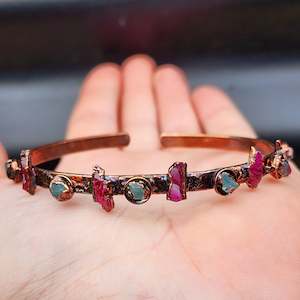 Electroformed Copper & Natural Raw Aquamarine with Raw Pink Tourmaline Bracelet