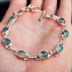 Solid 925 Sterling Silver & Natural Aquamarine Handmade Chain Bracelet