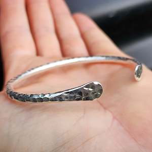 Sterling Silver Bracelets Bangles: Solid 925 Sterling Silver Rustic Hammer Finish Handmade Bracelet