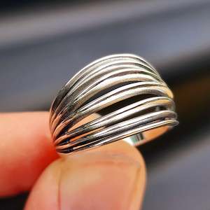 Plain Sterling Silver Rings: Solid 925 Sterling Silver 15mm Oxidized Spiral Cage Ring