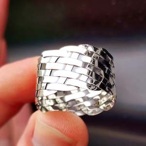 Plain Sterling Silver Rings: (Z) Solid 925 Sterling Silver Woven Braid Wide Band Ring