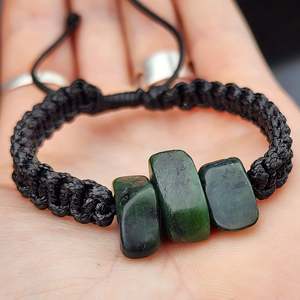 Natural Greenstone One Off Macrame Bracelet (1A3-797)