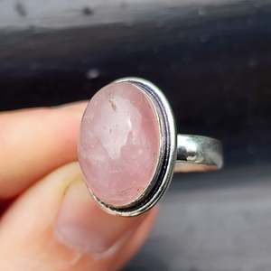 Solid 925 Sterling Silver & Natural Rose Quartz Rustic Handmade Ring