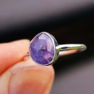 (Q) Solid 925 Sterling Silver & Natural Tanzanite Irregular Shaped Handmade Ring