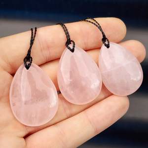 Gemstone Pendants: Natural Rose Quartz Waterdrop Pendant Necklace