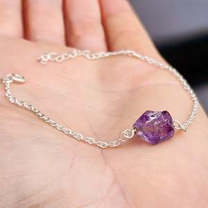 Sterling Silver Bracelets Bangles: Solid 925 Sterling Silver & Raw Natural Amethyst Chain Bracelet