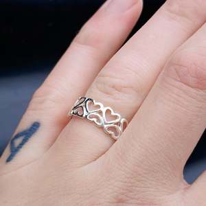 Solid 925 Sterling Silver Double Heart Band Ring