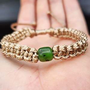 Nephrite Jade / Greenstone One Off Macrame Bracelet (1A3-804)