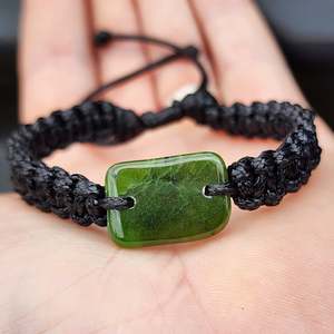 Nephrite Jade / Greenstone One Off Macrame Bracelet (1A3-803)