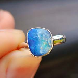 (O) Solid 925 Sterling Silver & Natural Australian Opal Irregular Handmade Ring&nbsp;
