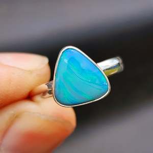 (R) Solid 925 Sterling Silver & Natural Australian Opal Irregular Handmade Ring