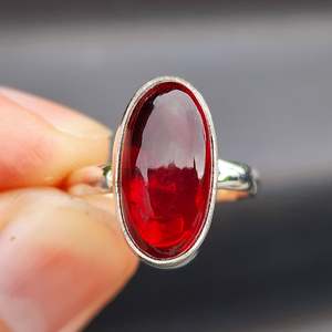 Solid Sterling Silver & Red Garnet Oval Stone Handmade Solitaire Ring
