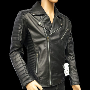 Mens Leather Jackets: Rogue - Mens REAL Genuine Leather Jacket - Black Side Zip Ribbed
