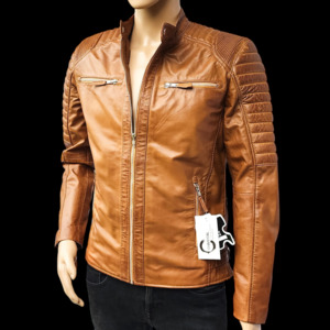 Mens Leather Jackets: Dune Rider - Mens REAL Genuine Leather Jacket - Tan Ribbed