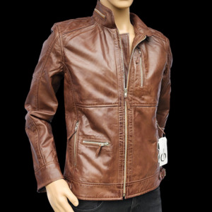 Mens Leather Jackets: The Grizzly - Mens REAL Genuine Leather Jacket - Classic Brown