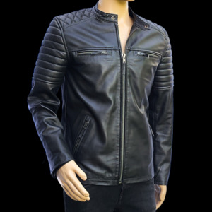 Urban Armor - Mens REAL Genuine Leather Jacket - Black Ribbed & Quilted