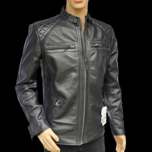 Mens Leather Jackets: The Raven - Mens REAL Genuine Leather Jacket - Black Quilted Shoulders
