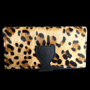 Genuine Leather &Cow Hair Purse - Black Leopard