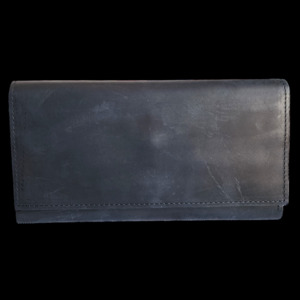 Genuine Leather Fold Over Purse - Black