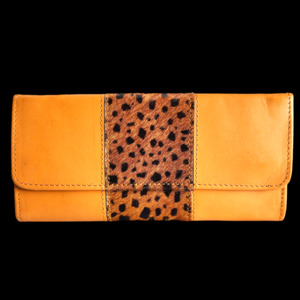 Genuine Leather & Cow Hair Purse - Tan Leopard Print