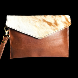 Genuine Leather & Cow Hair Clutch Purse - Brown + Cow Hair