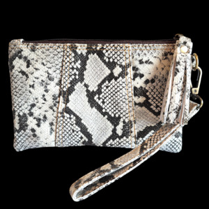 Genuine Leather Snake Print Clutch Purse