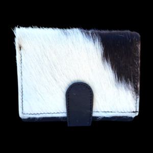 Leather Wallets Purses: Genuine Leather & Cow Hair Fold Over Purse - Black & White