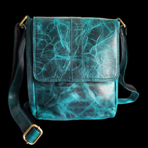 Leather Bags: Genuine Leather Shoulder Bag - Aqua