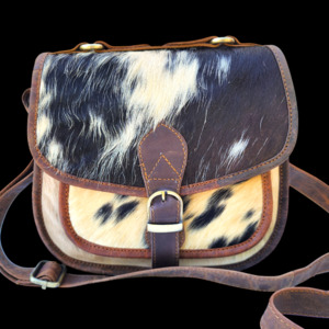 Leather Bags: Genuine Leather & Cow Hair Hand Bag - Vintage Brown