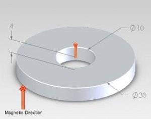 Rare Earth Neodymium Ring Magnets: Neodymium Ring Magnet - (OD)30mm x (ID)10mm x (H)4mm | N42