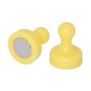 Office Home School Magnets: Yellow Pin Whiteboard Magnets - 19mm diameter x 25mm | 6 PACK