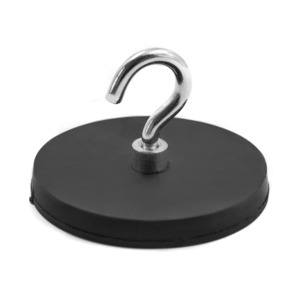 Rare Earth Neodymium Holding Pot Magnets: Threaded Hook Neodymium Pot Magnet with Rubber Case - 66mm (D) x 8mm (BH)