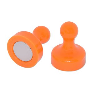 Office Magnets: Orange Pin Whiteboard Magnets - 19mm diameter x 25mm | 6 PACK