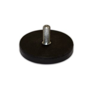 Rare Earth Rubber Coated Pot Magnets: Male Thread Neodymium Pot Magnet - Diameter 43mm x 6mm with 14mm Boss and Rubber Case