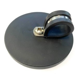 Rubber Coated Magnets: Rubber Coated Neodymium Pot Magnet - Diameter 88mm x 40mm with Rubber-lined P Clamp