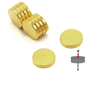 Neodymium Disc Magnet 6mm x 2mm N45, GOLD, North Pole Dimple