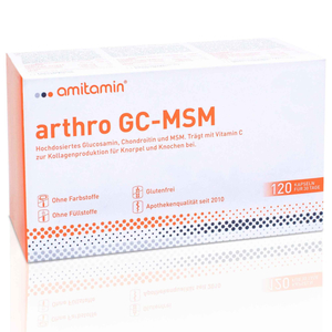 Products: arthro GC-MSM: Glucosamin + Chondroitin + MSM amitamin® Shop: Aminosäuren, Vitamine, Mineralstoffe