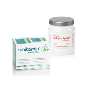 Products: 3x Hair plus + 3x Collagen System amitamin® Shop: Aminosäuren, Vitamine, Mineralstoffe